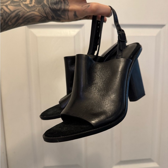 Alexander Wang Black Leather Block Heels - Picture 1 of 5